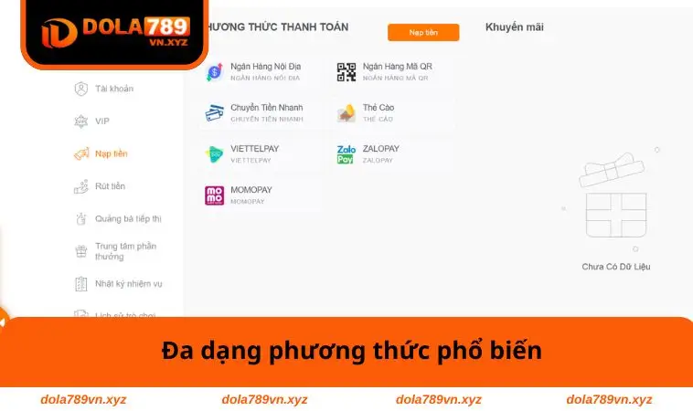 Nạp Tiền DOLA789 1 Đa dạng phương thức phổ biến