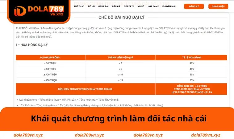 Đại Lý DOLA789 1 Khái quát chương trình làm đối tác nhà cái