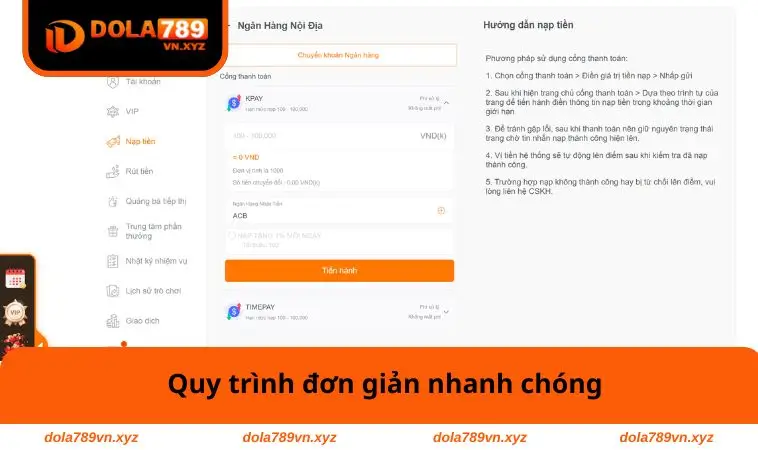 Nạp Tiền DOLA789 2 Quy trình đơn giản nhanh chóng